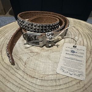 Brown Leather Belt with Silver Studs